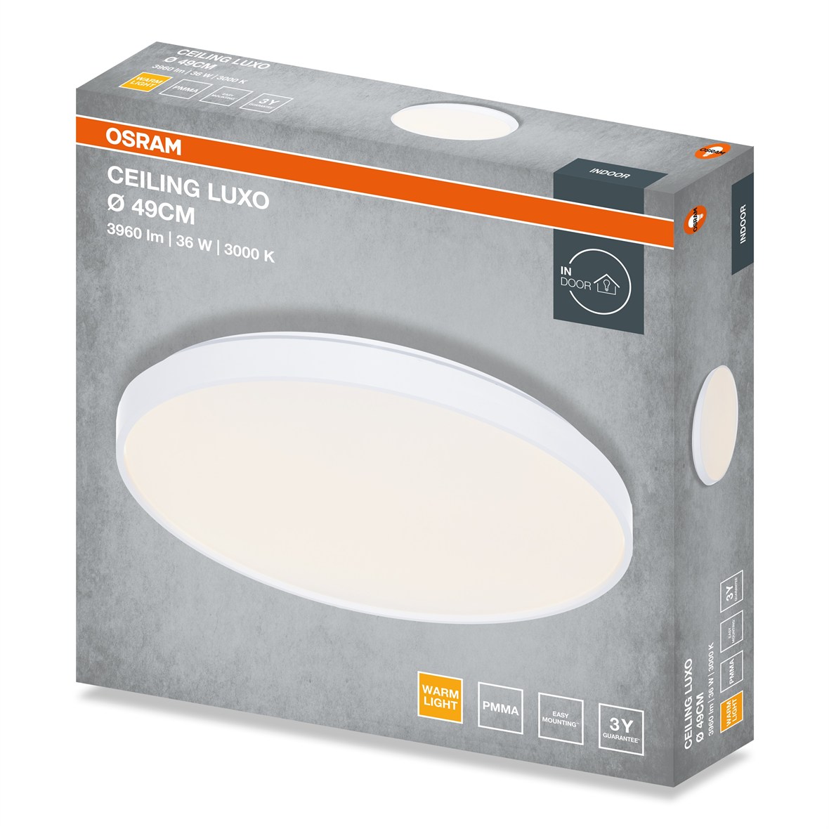 Stropní svítidlo LUXO, 490mm, 36W, Teplá bílá, IP20, Bílé