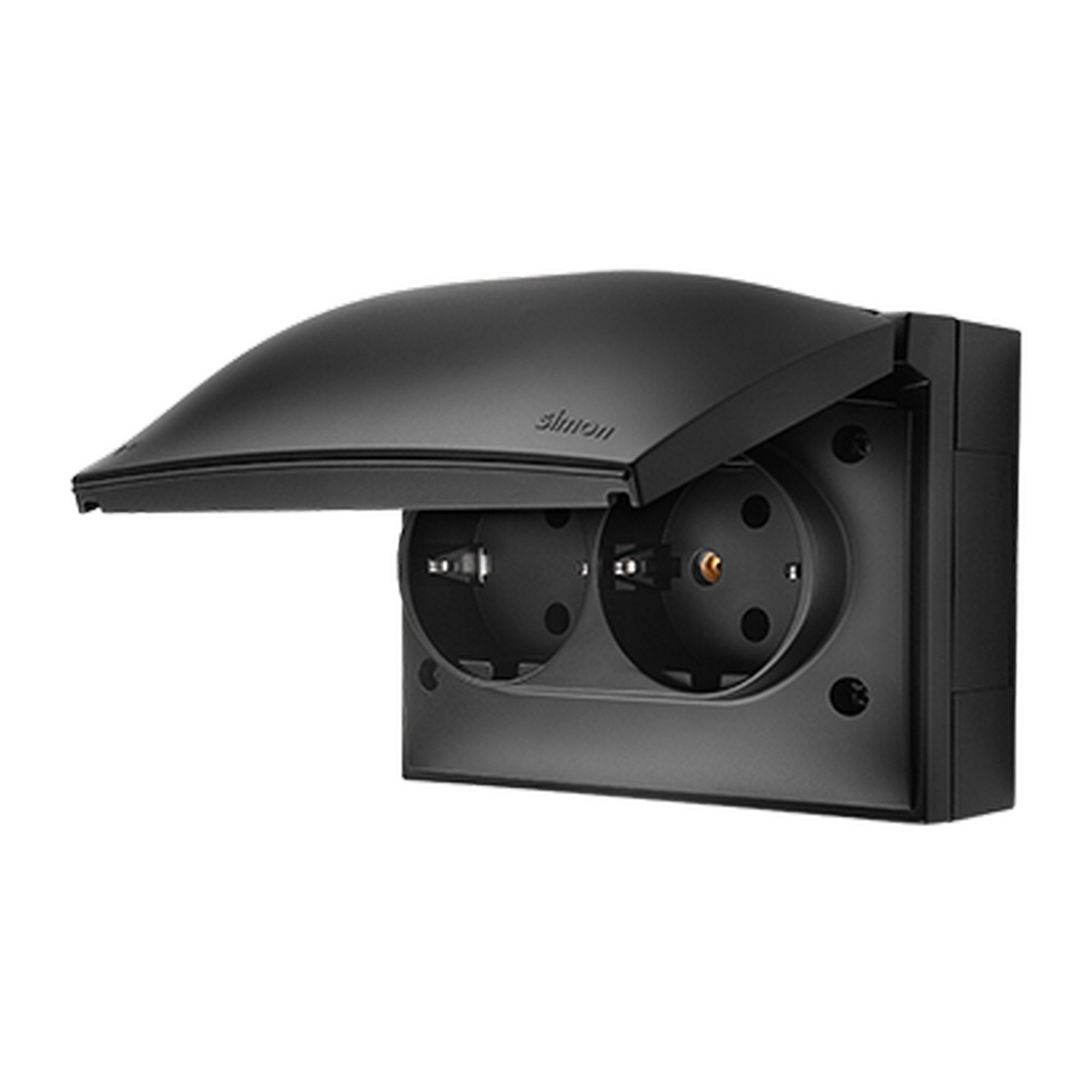 Zásuvka Schuko SIMON AQUACLICK ACGSZ2/49, 2 nás., IP44, 16A/250V~, šr. sv., černá mat