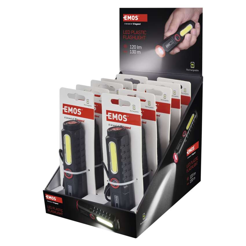 EMOS P4720 LED+COB LED NABÍJECÍ PLAST. SVÍTILNA 120LM 10KS