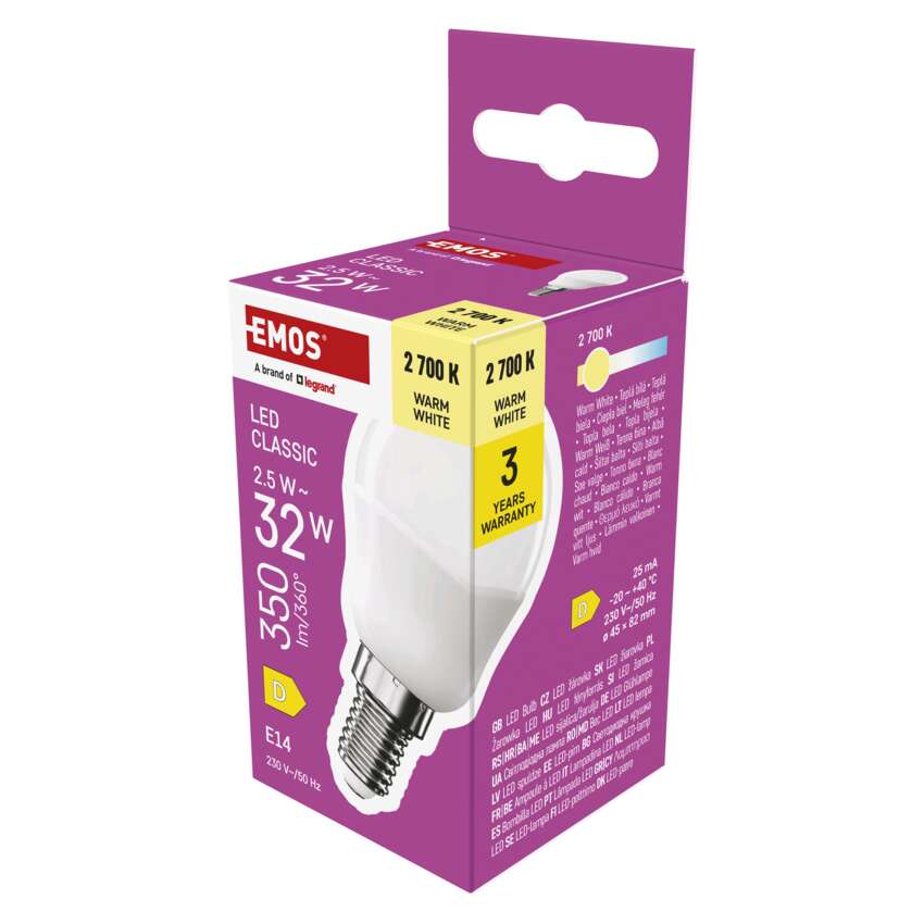 EMOS ZQ1D11 LED CLS MINI GLOBE 2,5W(32W) 350lm E14 WW