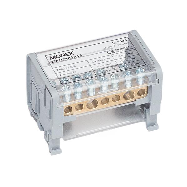 MOREK MAB2100A18 Distribuční blok MOBLOCK MAB 100A-7 (2 pól), 2x25 + 7x6mm2