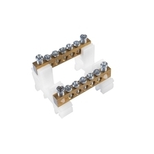EL 1000318 Svorkovnice N/PE mosazná RK 2/63 (6,5x9mm), IP00, 2x5 přip. míst, 16mm2, 63A, na DIN lišt