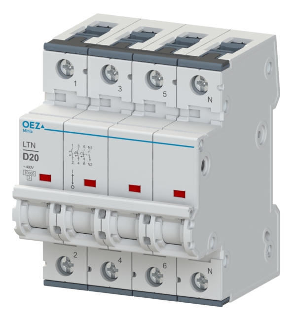 Jistič čtyřpólový OEZ:41832 LTN-25C-3N, In 25 A, Ue AC 230/400 V / DC 216 V, char. C, 3+N-pól, Icn