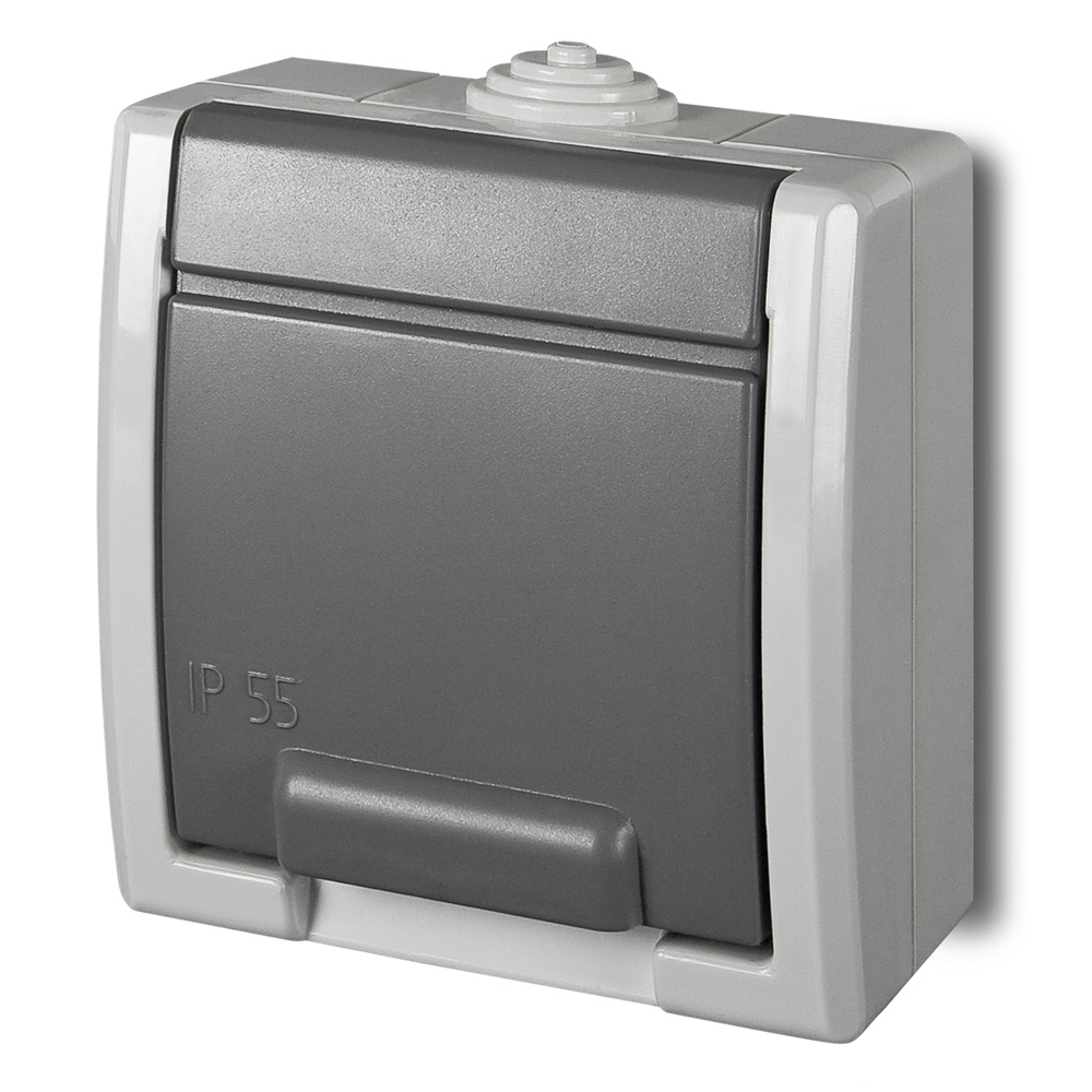 ATLAS IP55 Zásuvka 2P+PE SCHUKO, šedá