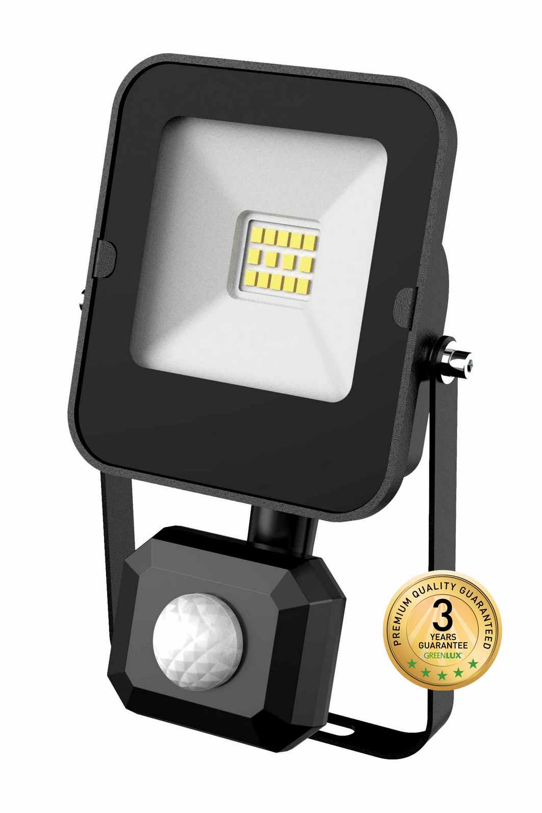 Reflektor LED GREENLUX ALFA PIR SMD 10W , senzor, IP65, studená bílá, černá