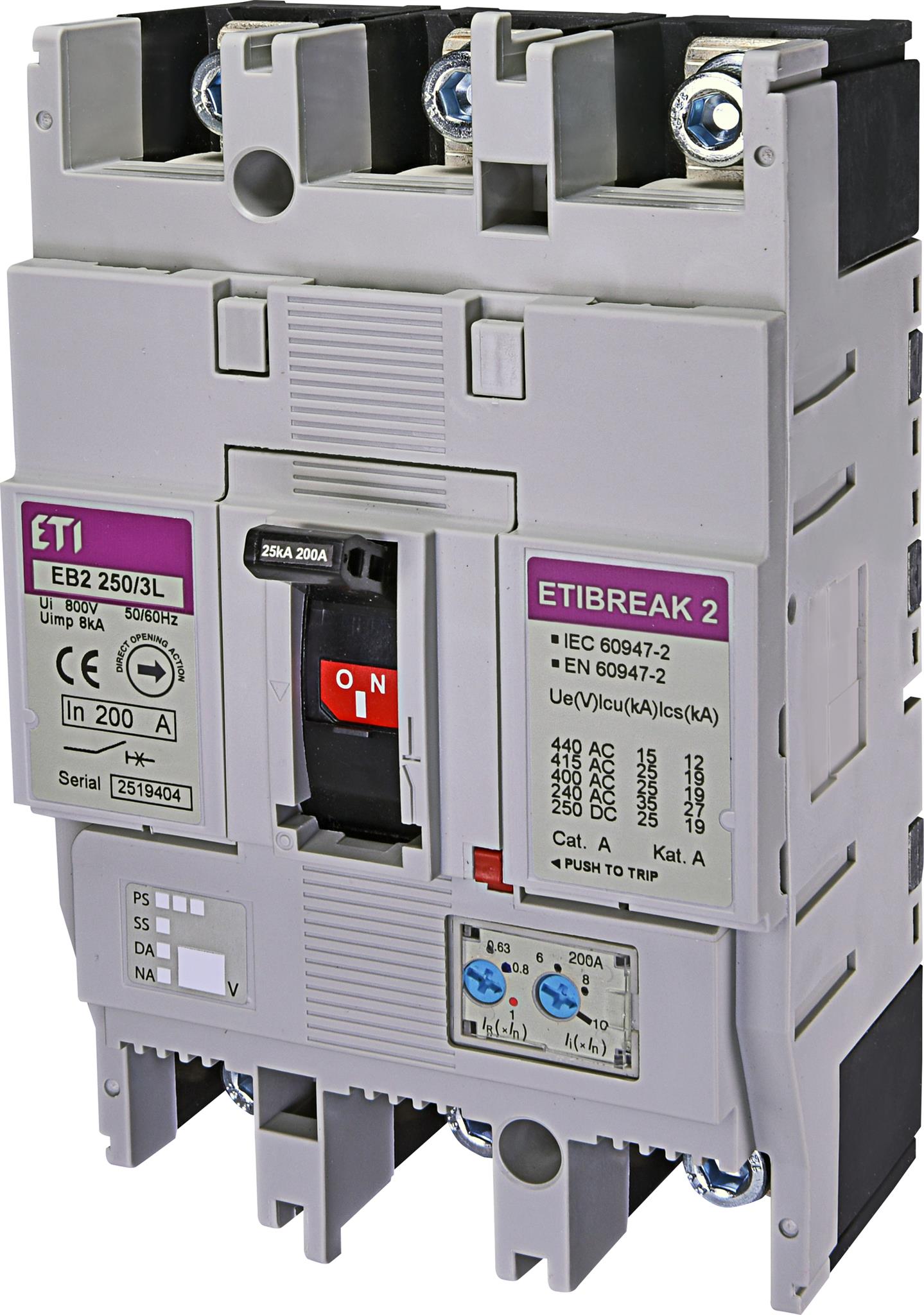 ETI 004671072 kompaktní jistič, EB2 250/3L 200A 3p