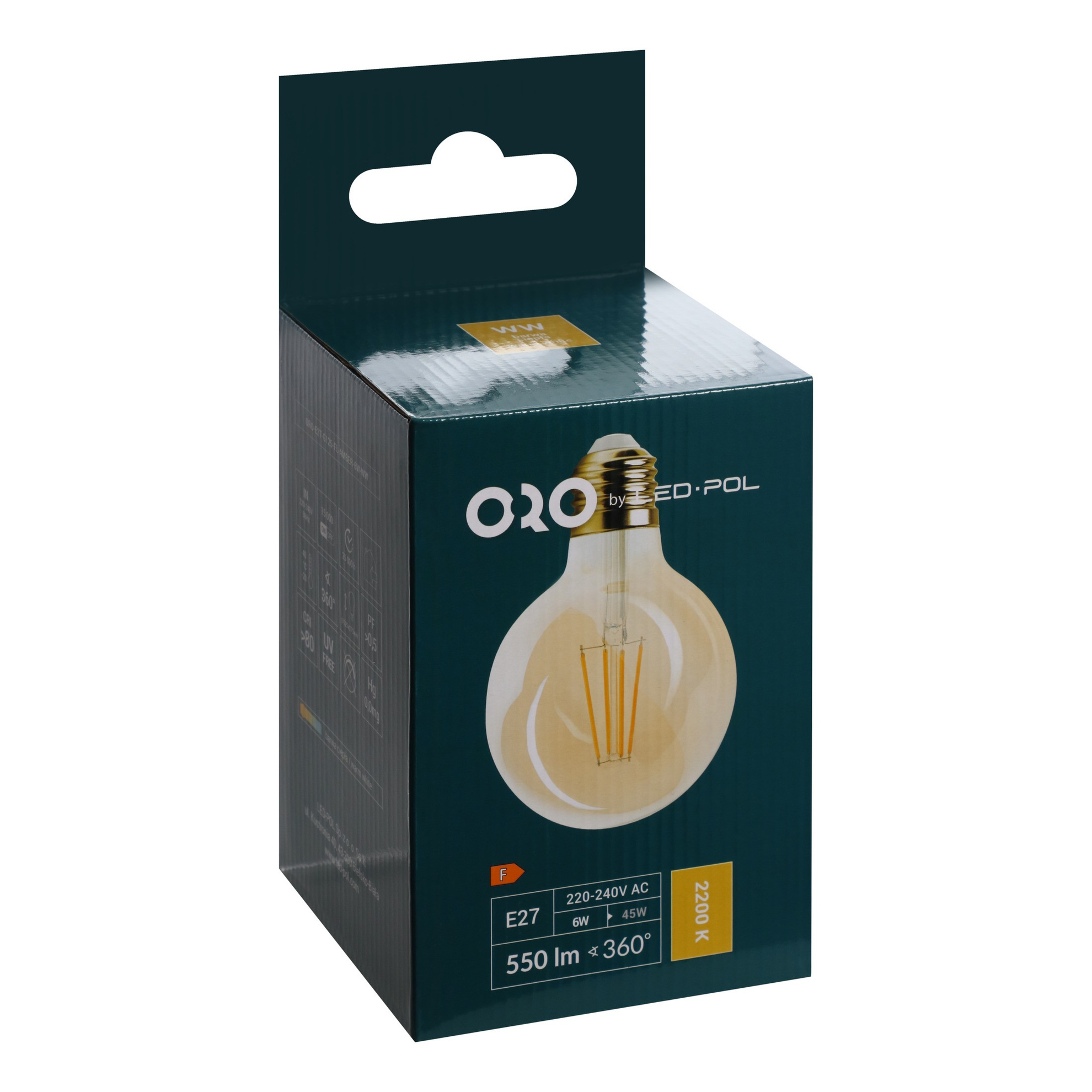 LED filamentová žárovka LED-POL Amber E27 G125 6W teplá bílá