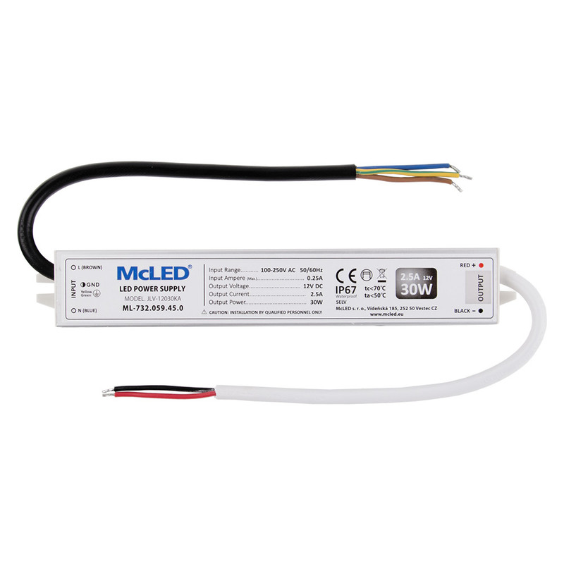LED driver napěťový MC LED 30W, DC 12V/2,5A, IP67, hliníkové provedení (ML-732.059.45.0)