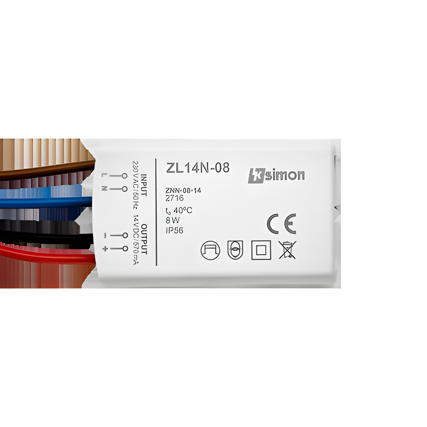 Zdroj napájecí pro LED SIMON 54 ZL14N-08, 14 V DC, 8 W, nástěnný,