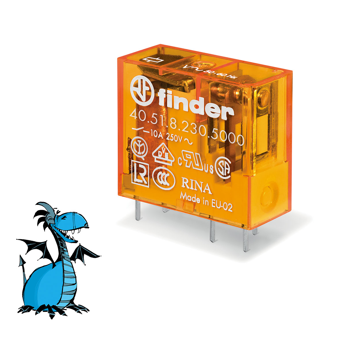FINDER 40.51.8.230.5000 Relé, DIN/PS, 1P/10A, 230V AC, Au