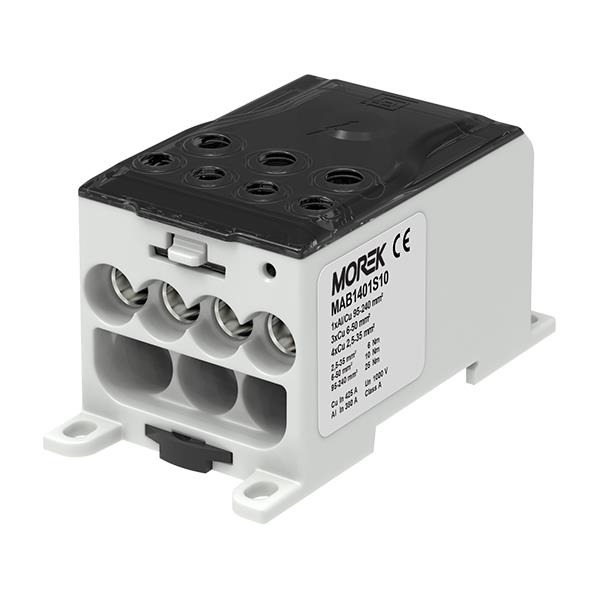 MOREK MAB1401S10 Distribuční blok OJL 400A, vstup 1xAl/Cu240mm2, výstup 4x35/3x50mm2 šedý