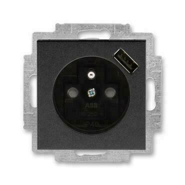 ABB 5569H-A02357 63 Levit Zásuvka 1násobná s kolíkem, s clonkami, s USB nabíjením