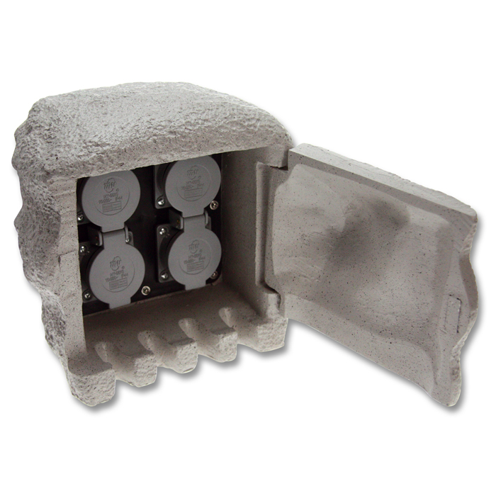 Zahradní zásuvkový sloupek ECOPLANET STONE 4 3600W, IP44, 4x zásuvka, šedá