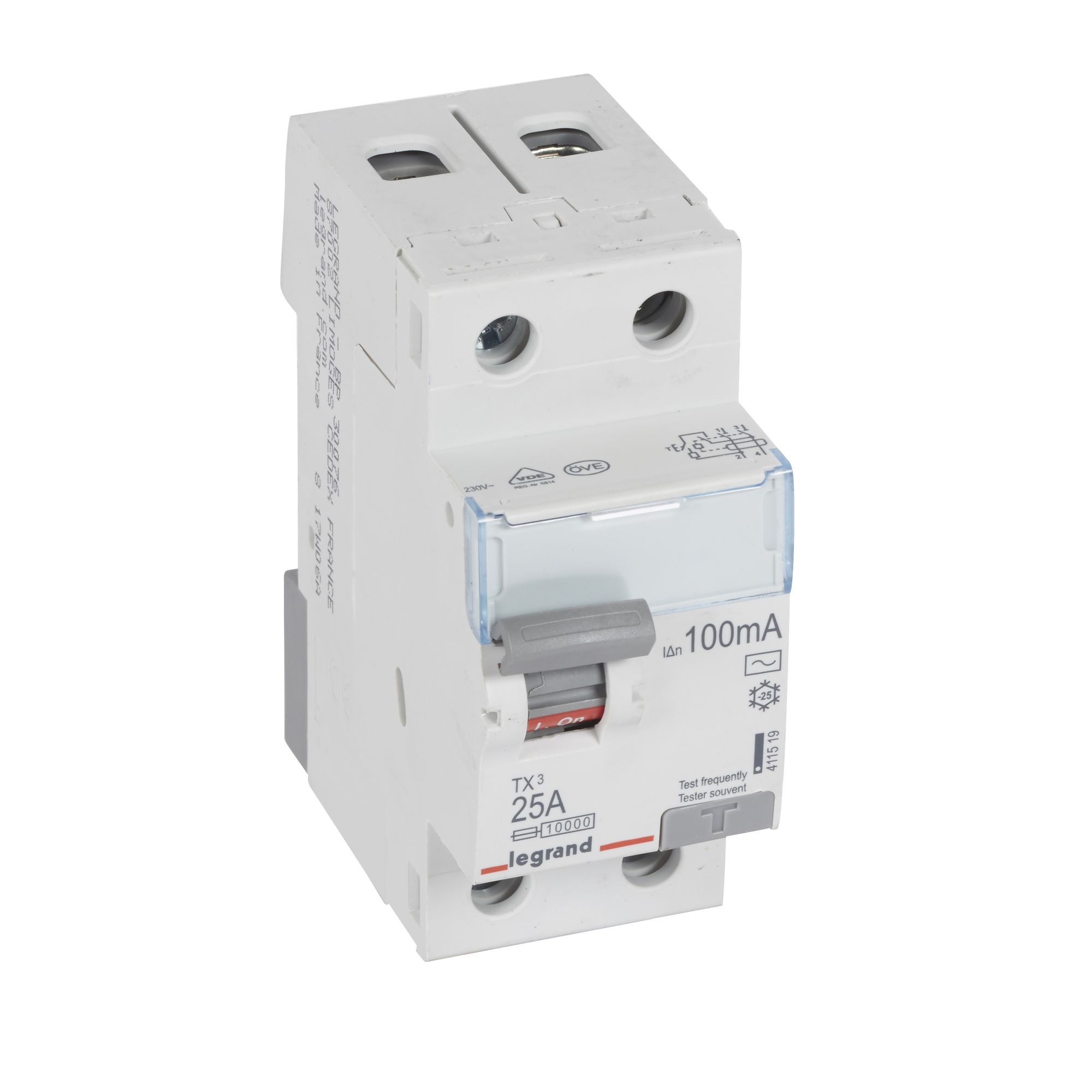 Chránič dvoupolový LEGRAND 411519 TX3 CHRÁN. 2P 25A 100MA AC