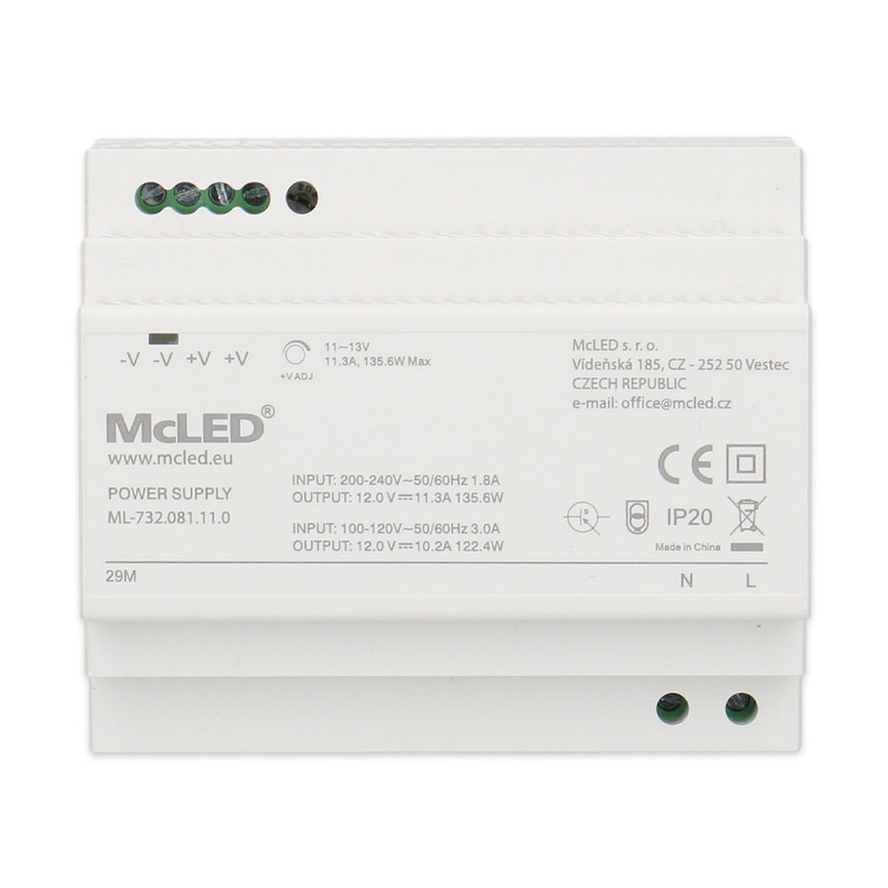 MC LED LED napájecí zdroj na DIN, 135W/DC12V, IP20
