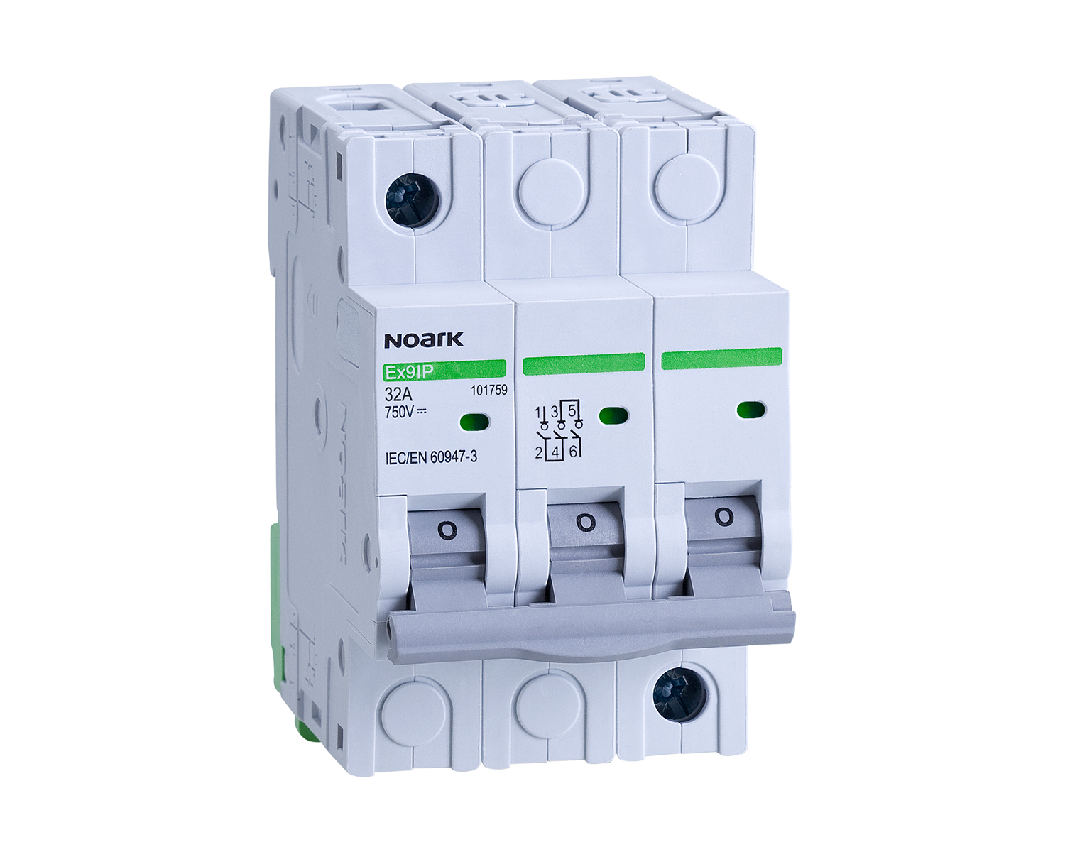 Vypínač DC NOARK 101759 Ex9IP 3P 32A šířka 3 moduly, 3pól, 32A