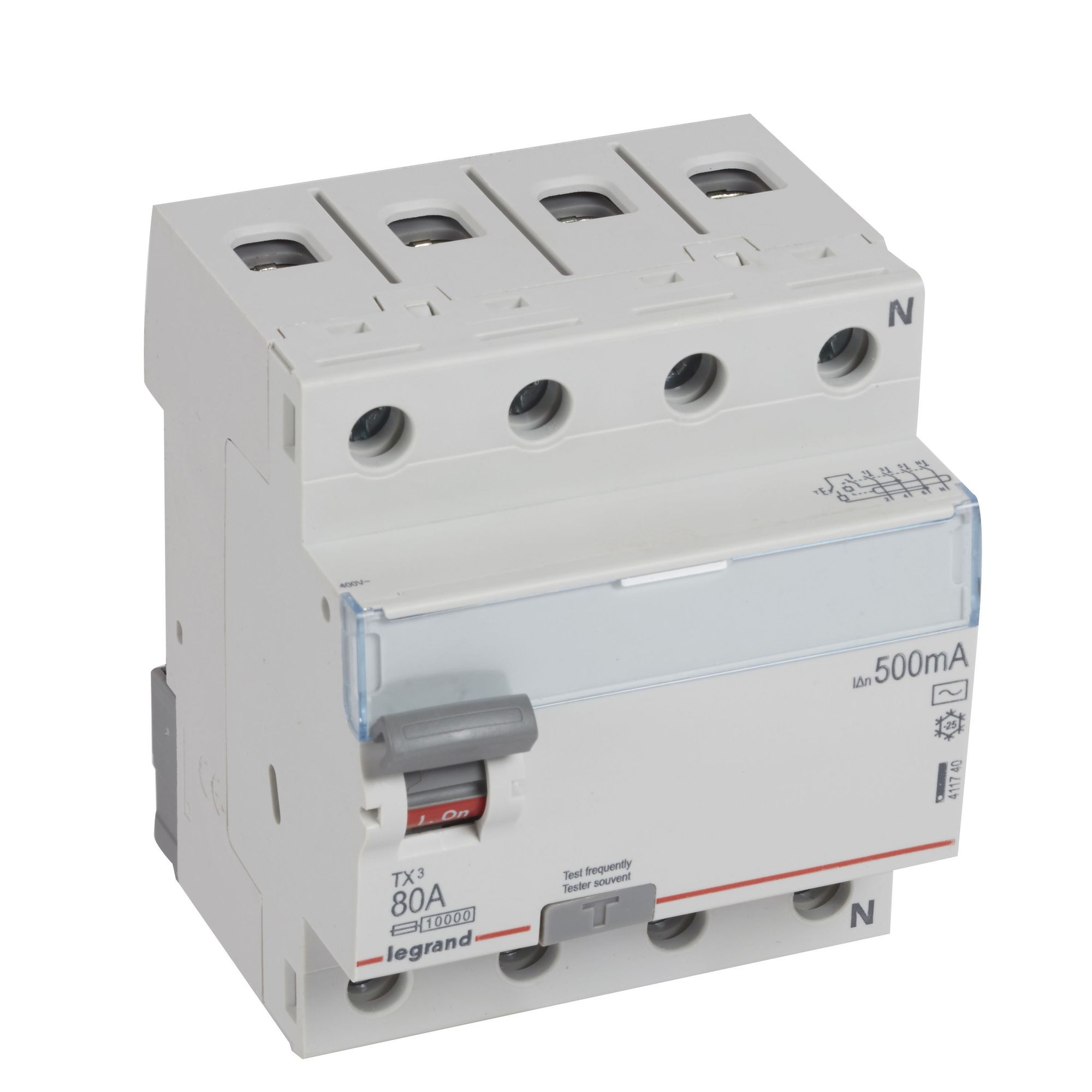 Chránič čtyřpolový LEGRAND 411740 TX3 CHRÁN. 4P 80A 500MA AC