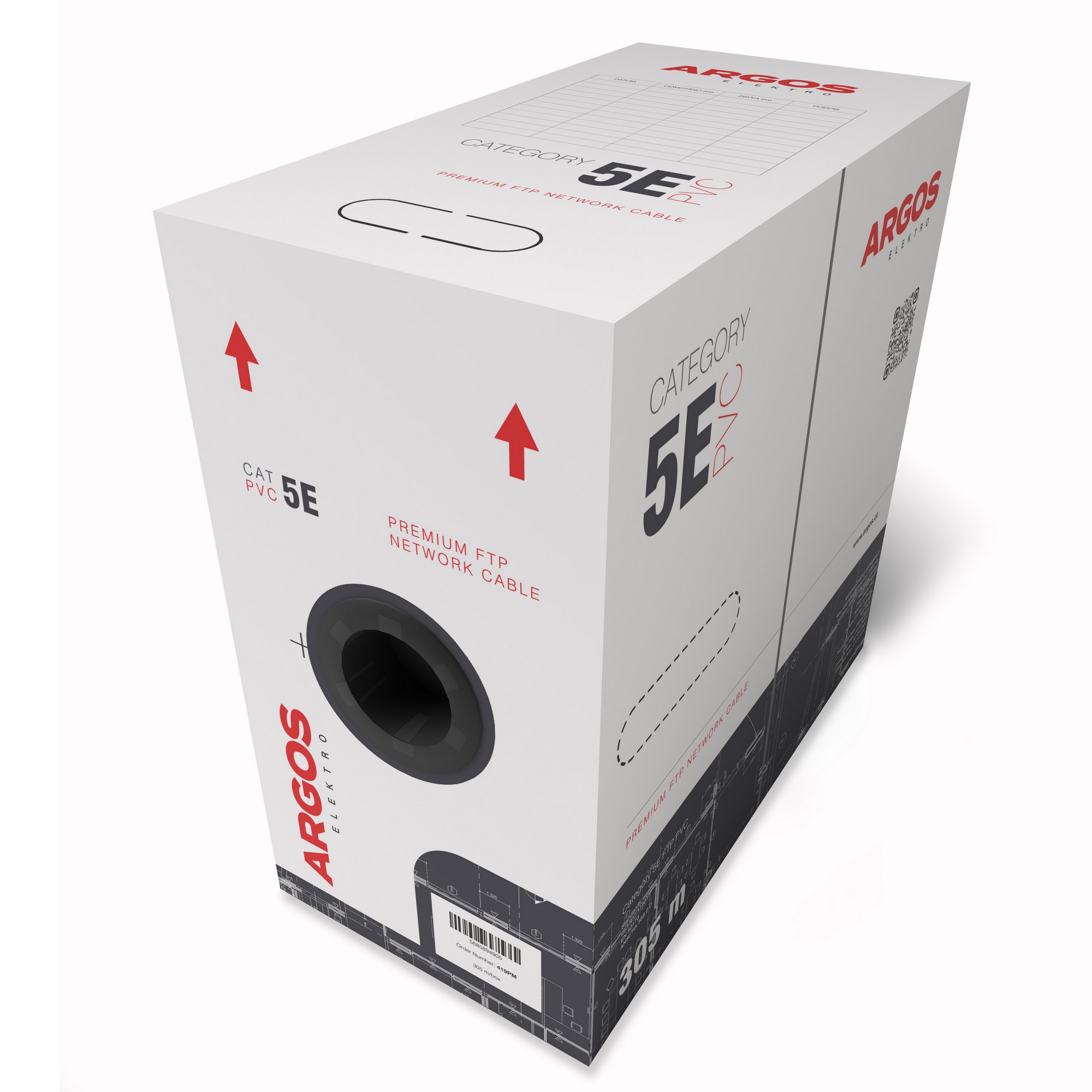 Kabel datový ARGOS CAT5E, FTP, PVC, Eca, 305 m, šedá