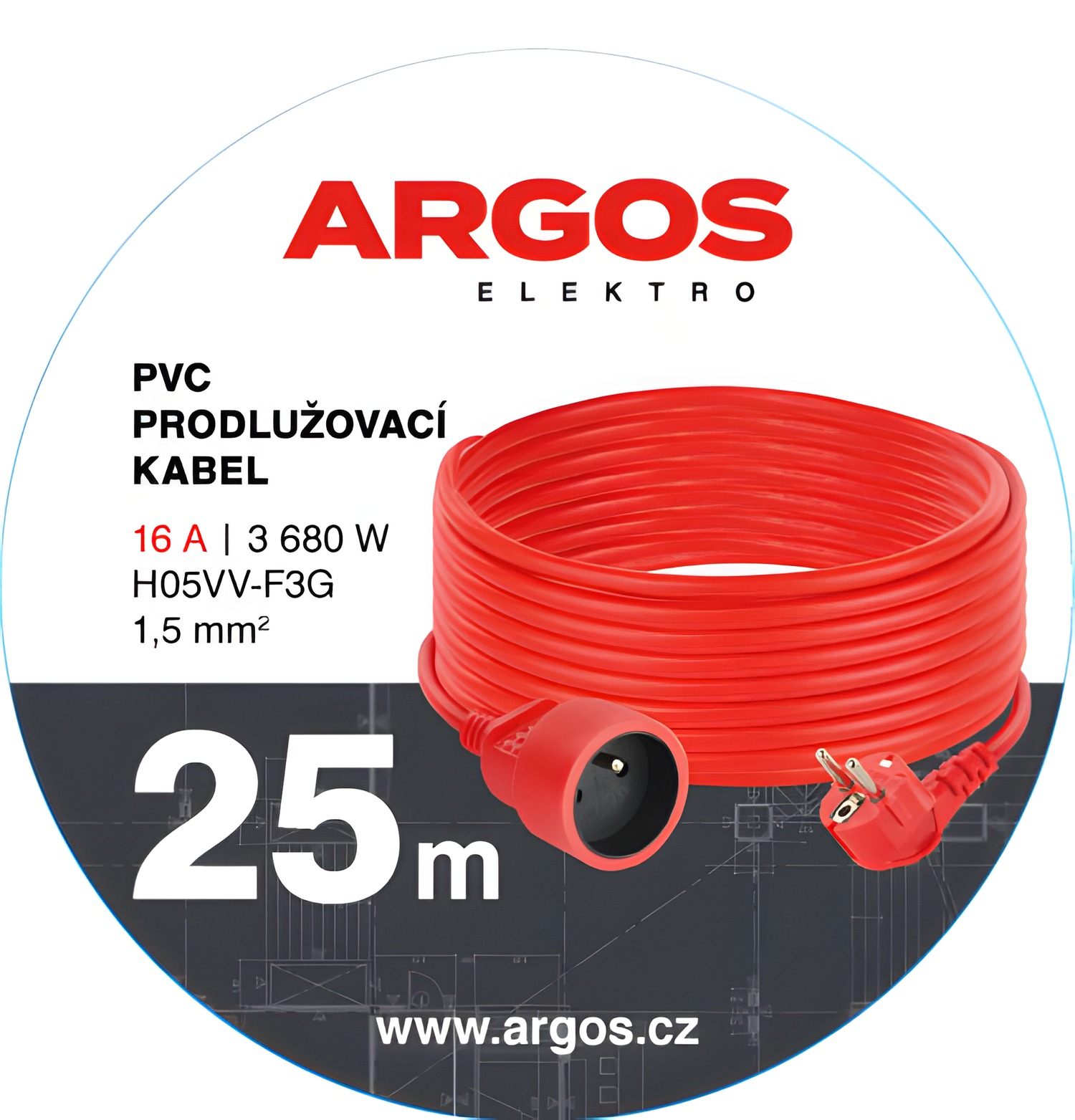ARGOS  PRODLUŽOVACÍ KABEL 1Z 25M 1,5MM