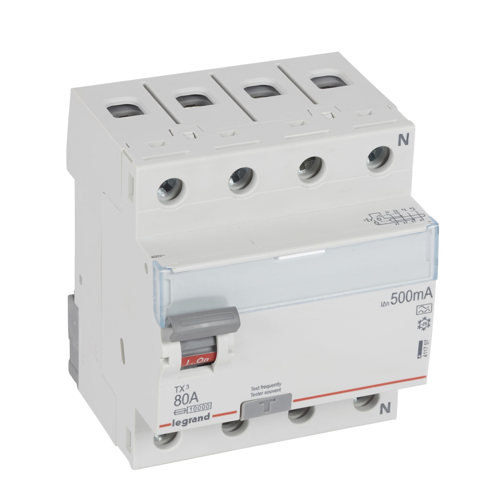 Chránič čtyřpolový LEGRAND 411797 TX3 CHRÁN. 4P 80A 500MA A