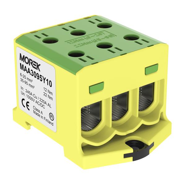 MOREK MAA3095Y10 Univerzální řadová svorka OTL 95-3xAl/Cu 6-95mm2 1000V zel/žlutá