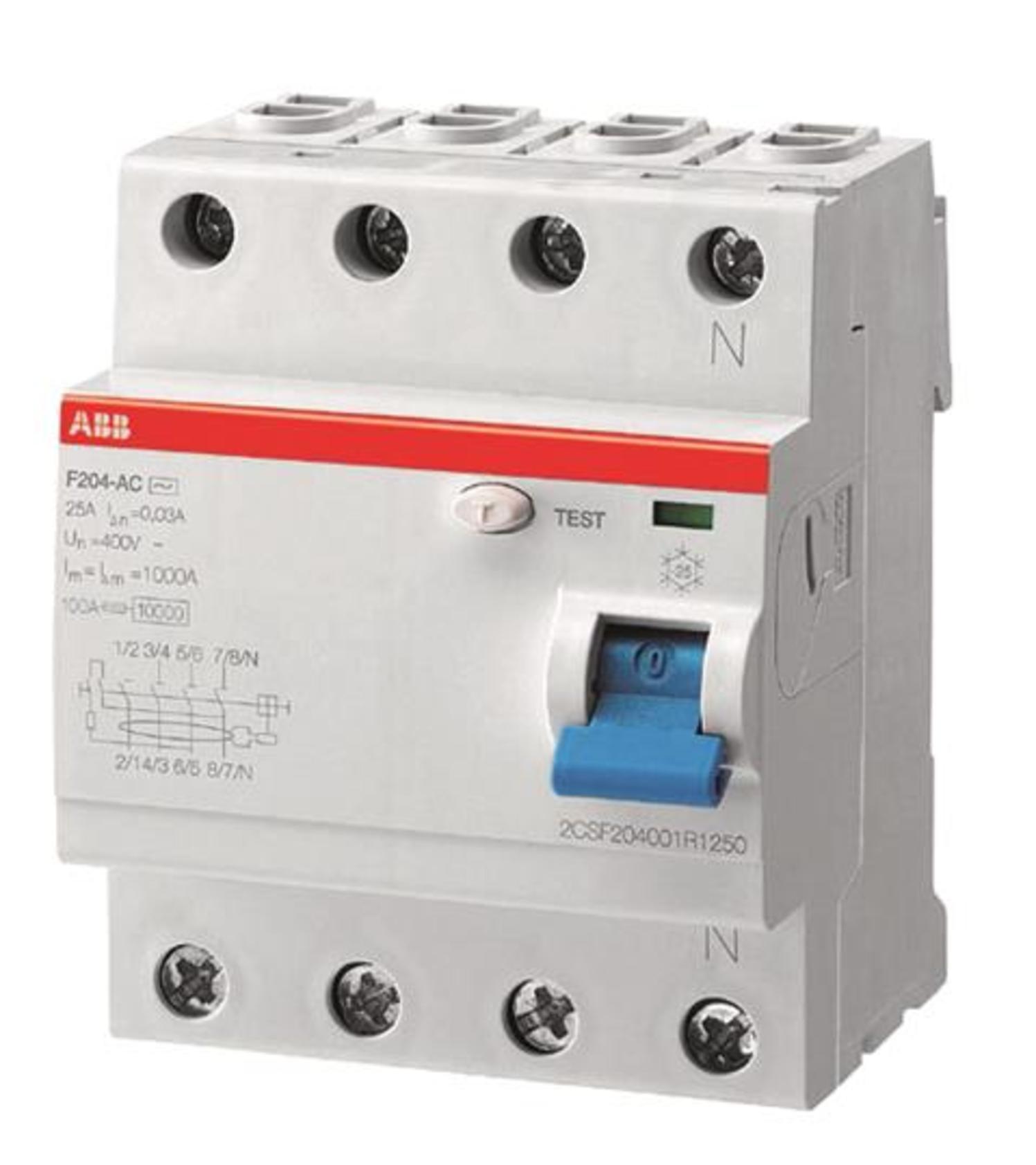 Chránič čtyřpolový ABB 2CSF204123R1250 F204 A-25/0,03 pól VLEVOF 200 N F204A-25/0,03