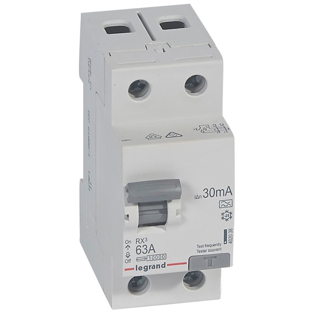 Chránič dvoupolový LEGRAND 402038 RX3 CHRÁN. 2P 63A 30MA A