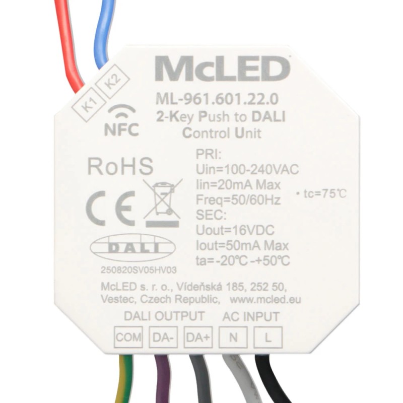 MC LED Převodník tlačítko (push dim)/DALI, AC napájení 230V