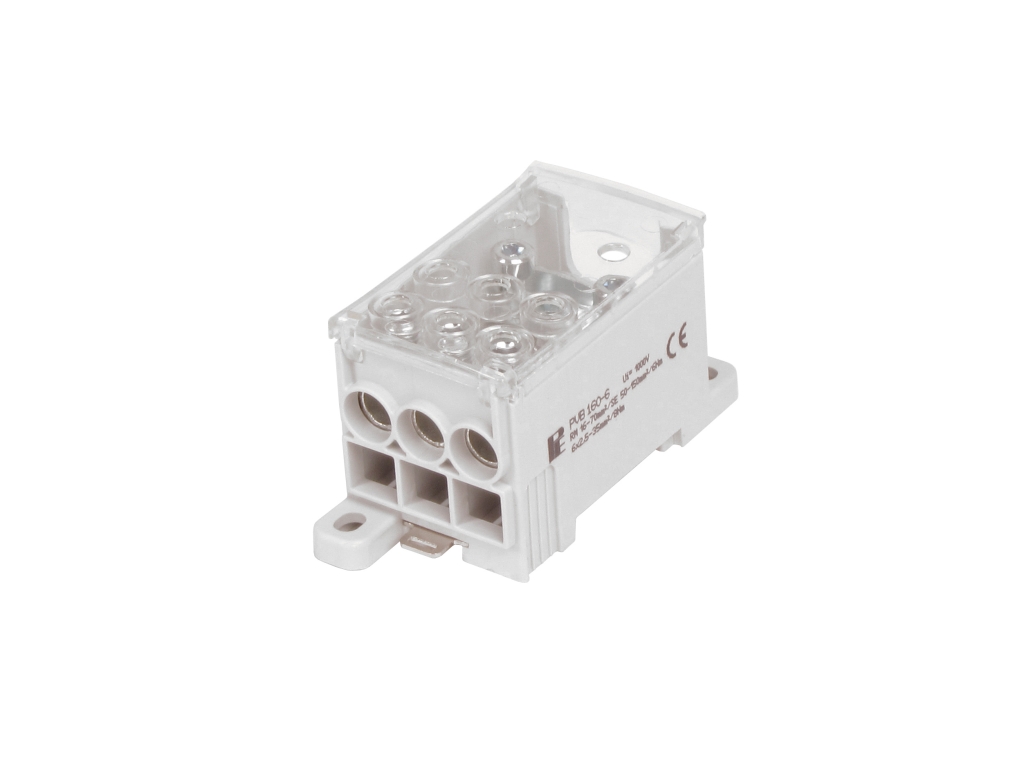 EL 1003951 Blok pro rozdělení fází PVB 160-6, 1pól., AL/CU, 160A, 690V, šedý, na DIN (bal.5)