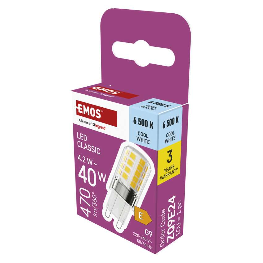 EMOS ZQ9E24 LED CLS JC 4,2W(40W) 470lm G9 CW