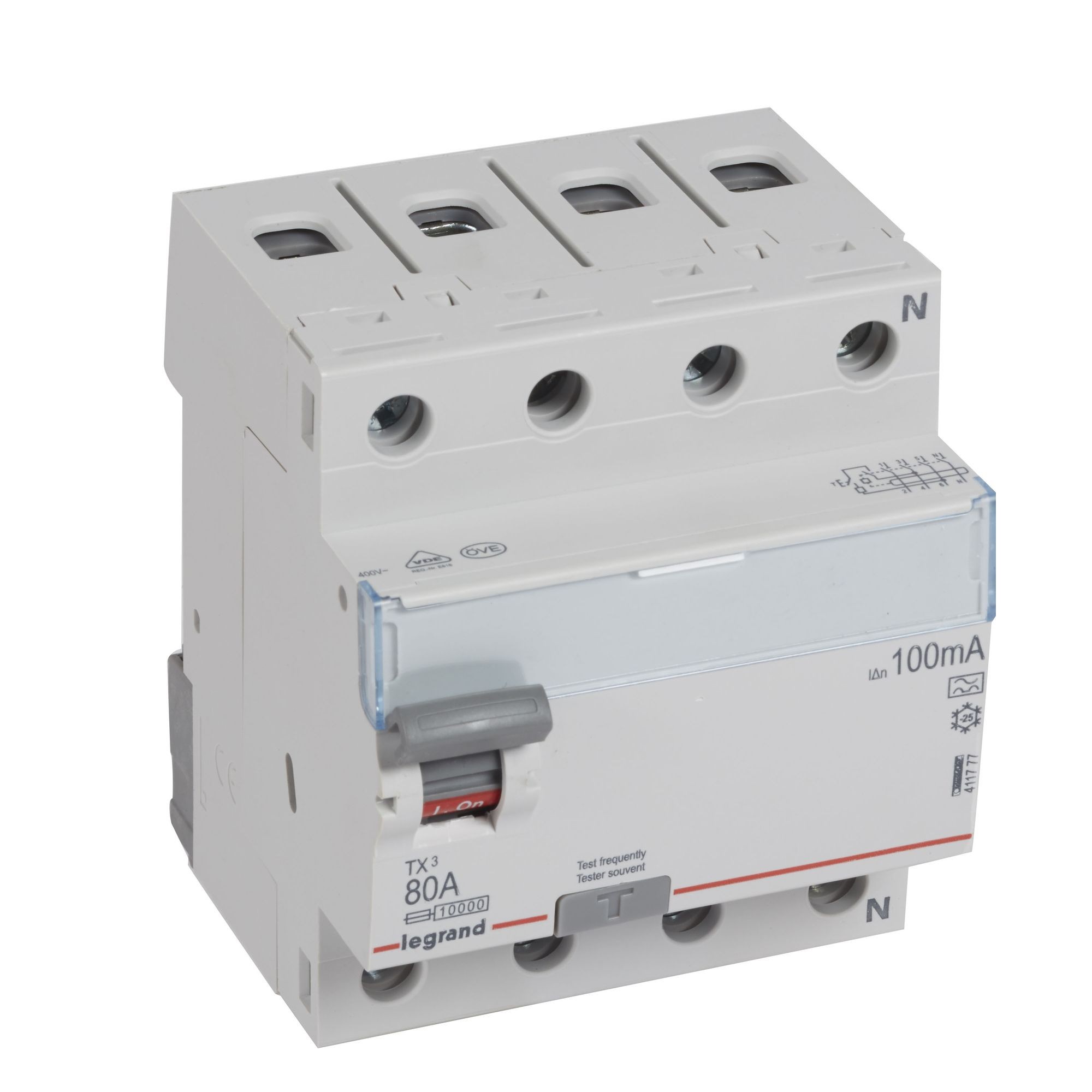 Chránič čtyřpolový LEGRAND 411777 TX3 CHRÁN. 4P 80A 100MA A