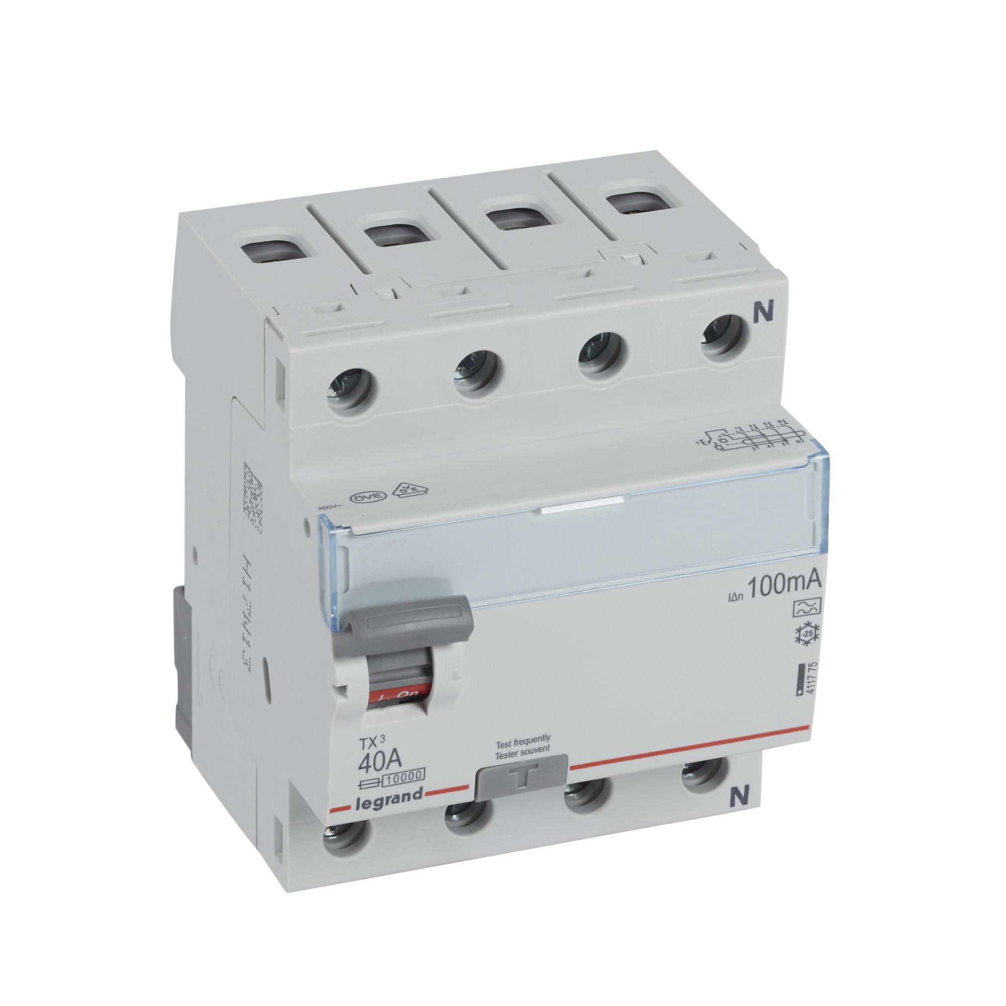 Chránič čtyřpolový LEGRAND 411775 TX3 CHRÁN. 4P 40A 100MA A