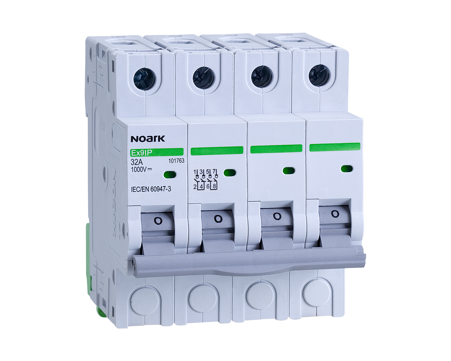 Vypínač DC NOARK 101763 Ex9IP 4P 32A šířka 4 moduly, 4pól, 32A