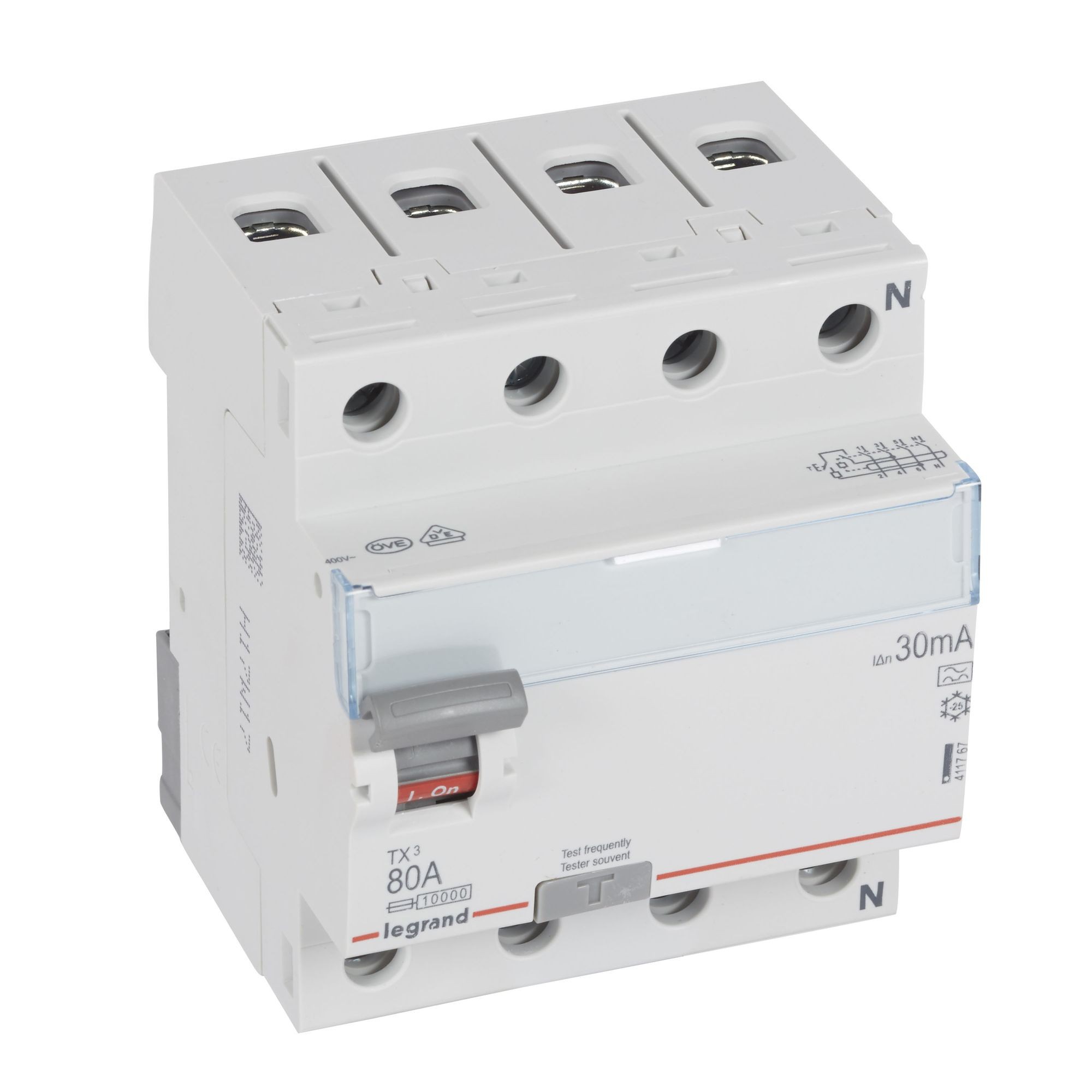 Chránič čtyřpolový LEGRAND 411767 TX3 CHRÁN. 4P 80A 30MA A