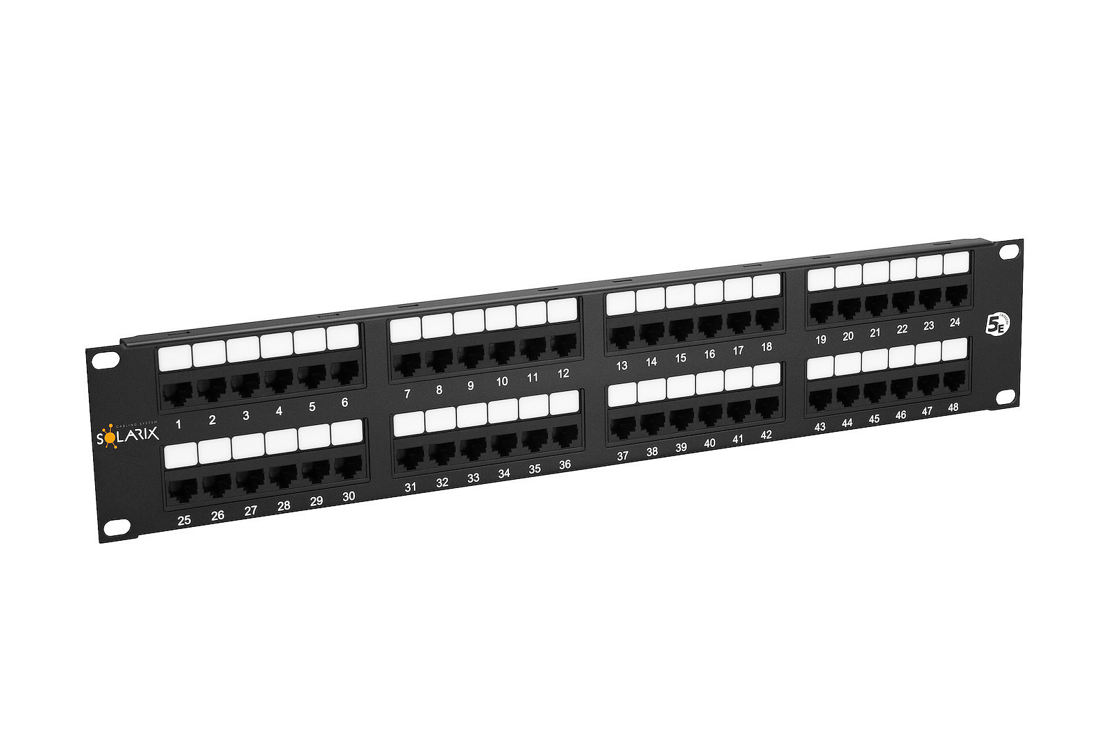 Patch panel SOLARIX SX48-5E-UTP-BK, 19", CAT5E, UTP, 48x RJ45, 2U, černá