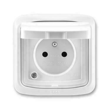 ABB 5518A-2999 B IPxx Zásuvka jednonásobná s clonkami, víčkem, rámečkem, s drápky, IP44