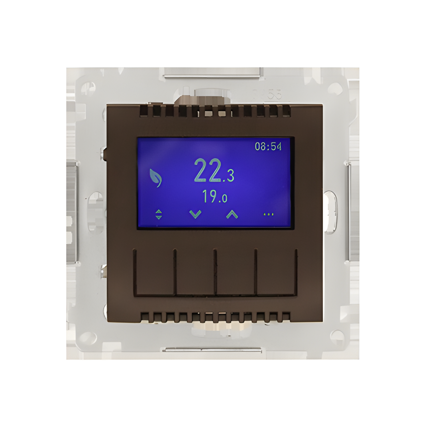 Termostat digitální SIMON 54 DETD1A.01/46, programovatelný (přístroj s krytem), hnědá metalizovaná