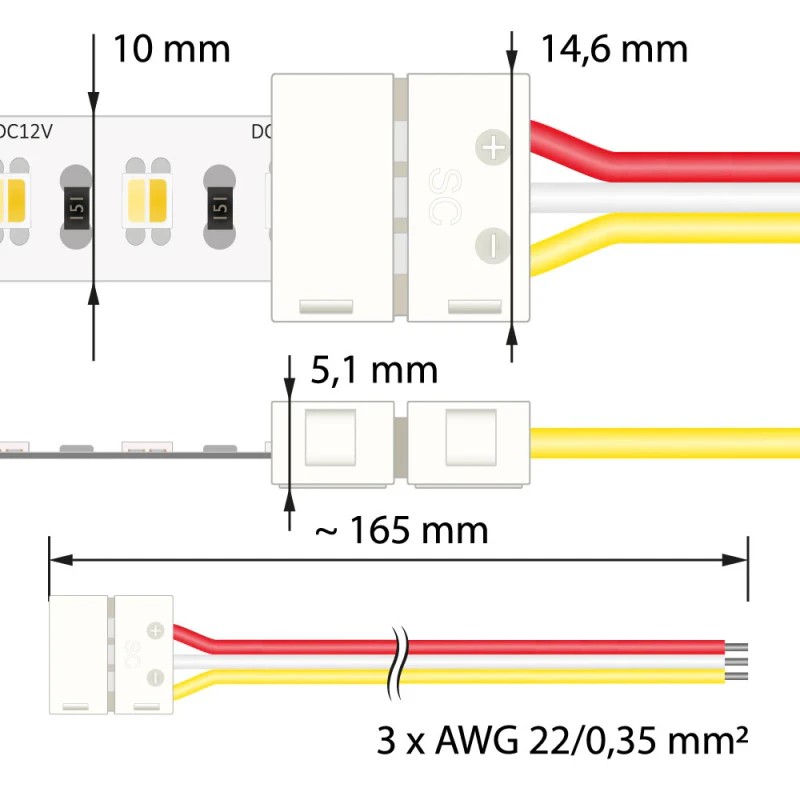 Konektor Připojovací MC LED double white LED pásků šíře 10 mm, 3 piny