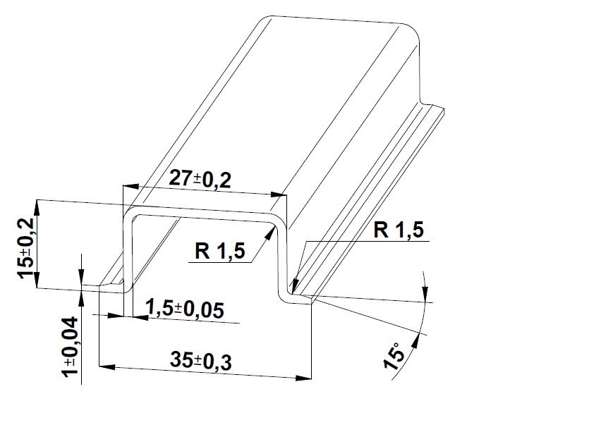 BEČOV E451111 Lišta TH 35x15 - 1000 mm, plná, pozink modrý, cena za kus