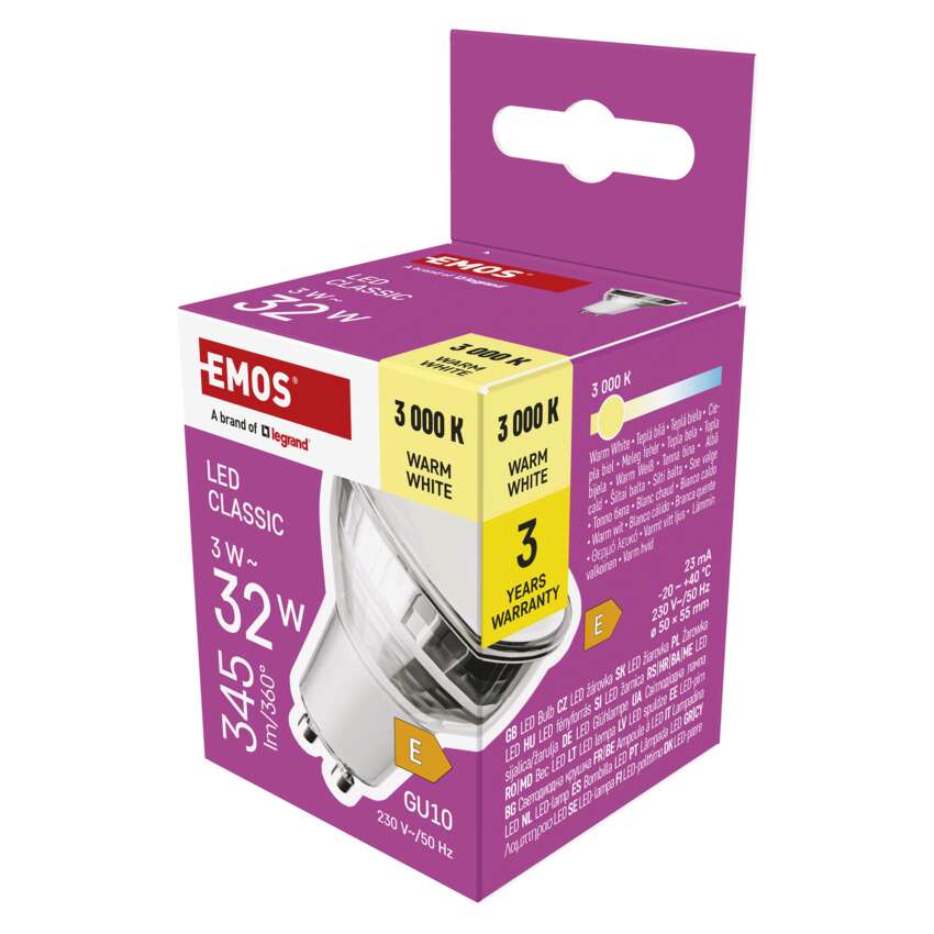 EMOS ZQ8E17 LED CLS MR16 3W(32W) 345lm GU10 WW