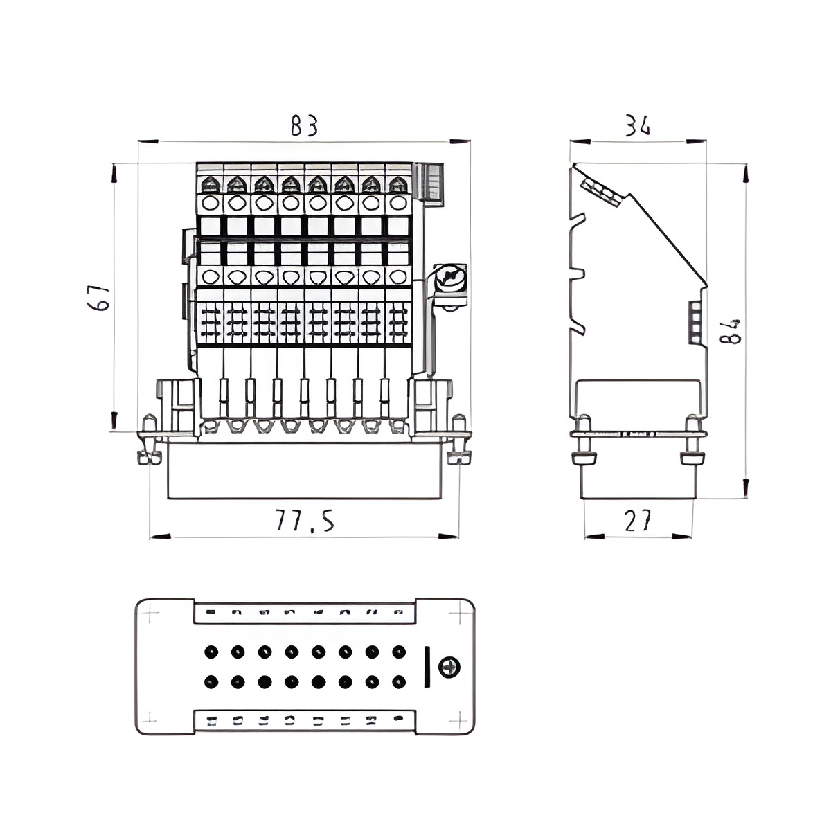 SCHM 70.105.1653.4 Svorkovnicový adaptér krátký - zásuvka, 16 pólů + PE vpravo
