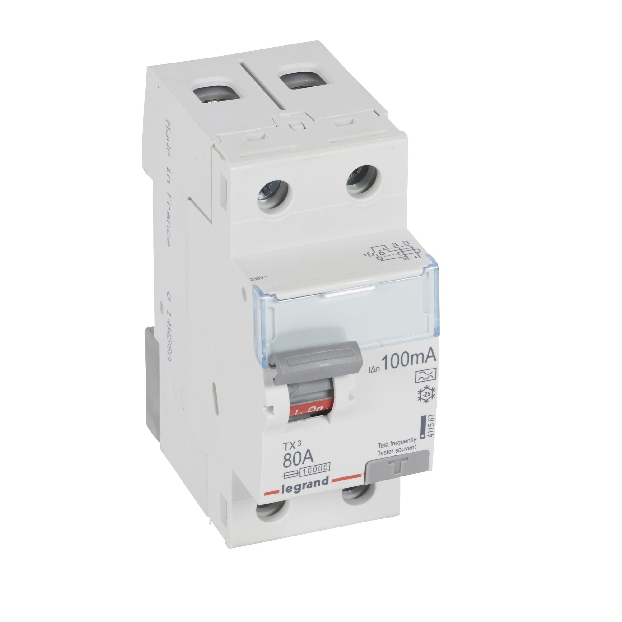 Chránič dvoupolový LEGRAND 411567 TX3 CHRÁN. 2P 80A 100MA A