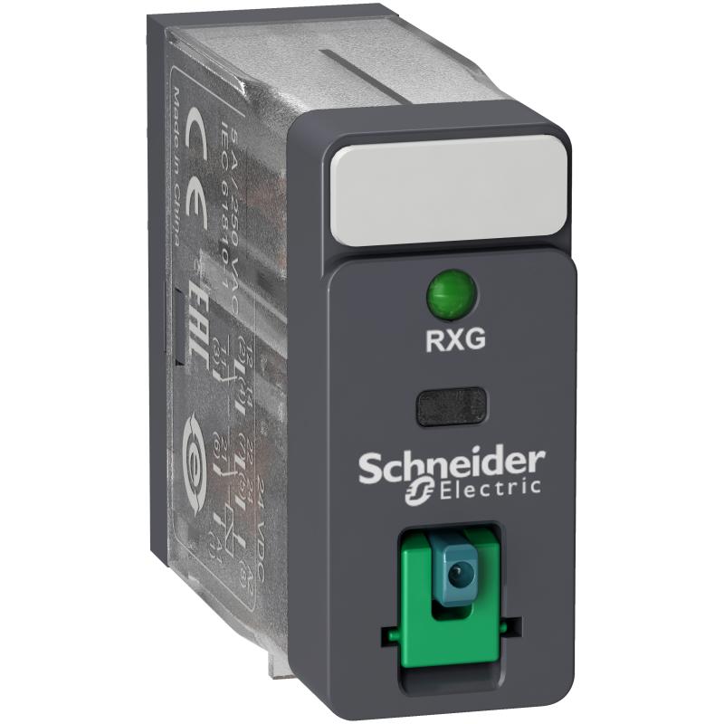 SCHN RXG22ED Relé Zelio RXG, 2 C/O , 5 A, 48 V DC, testovací tlačítko a LED