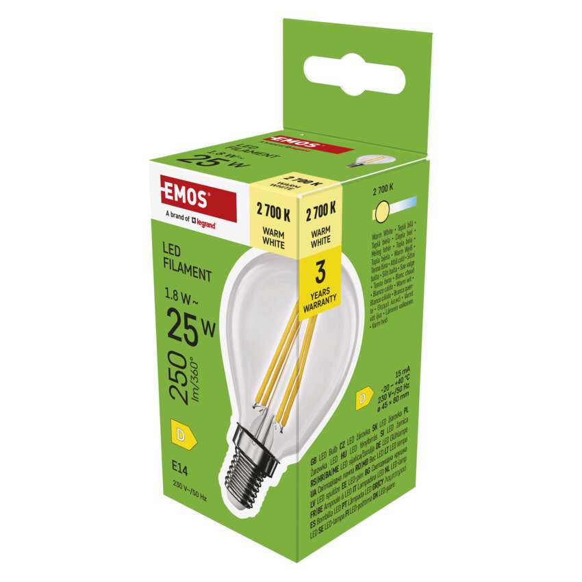 EMOS ZF1D02 LED FLM MINI GL 1,8W(25W) 250lm E14 WW