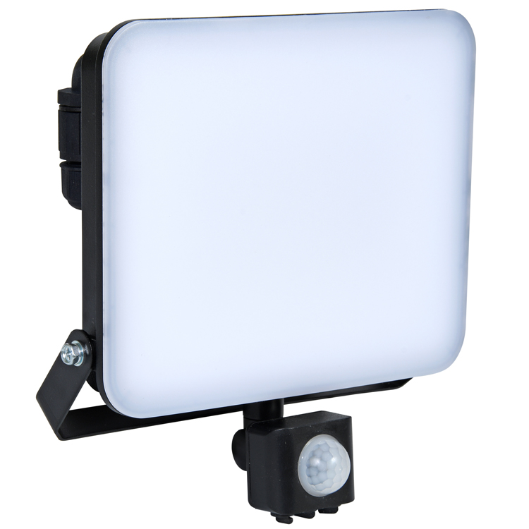 LED reflektor ECOPLANET FIST 50W, 4500lm, 5000K, IP65, senzor, černá
