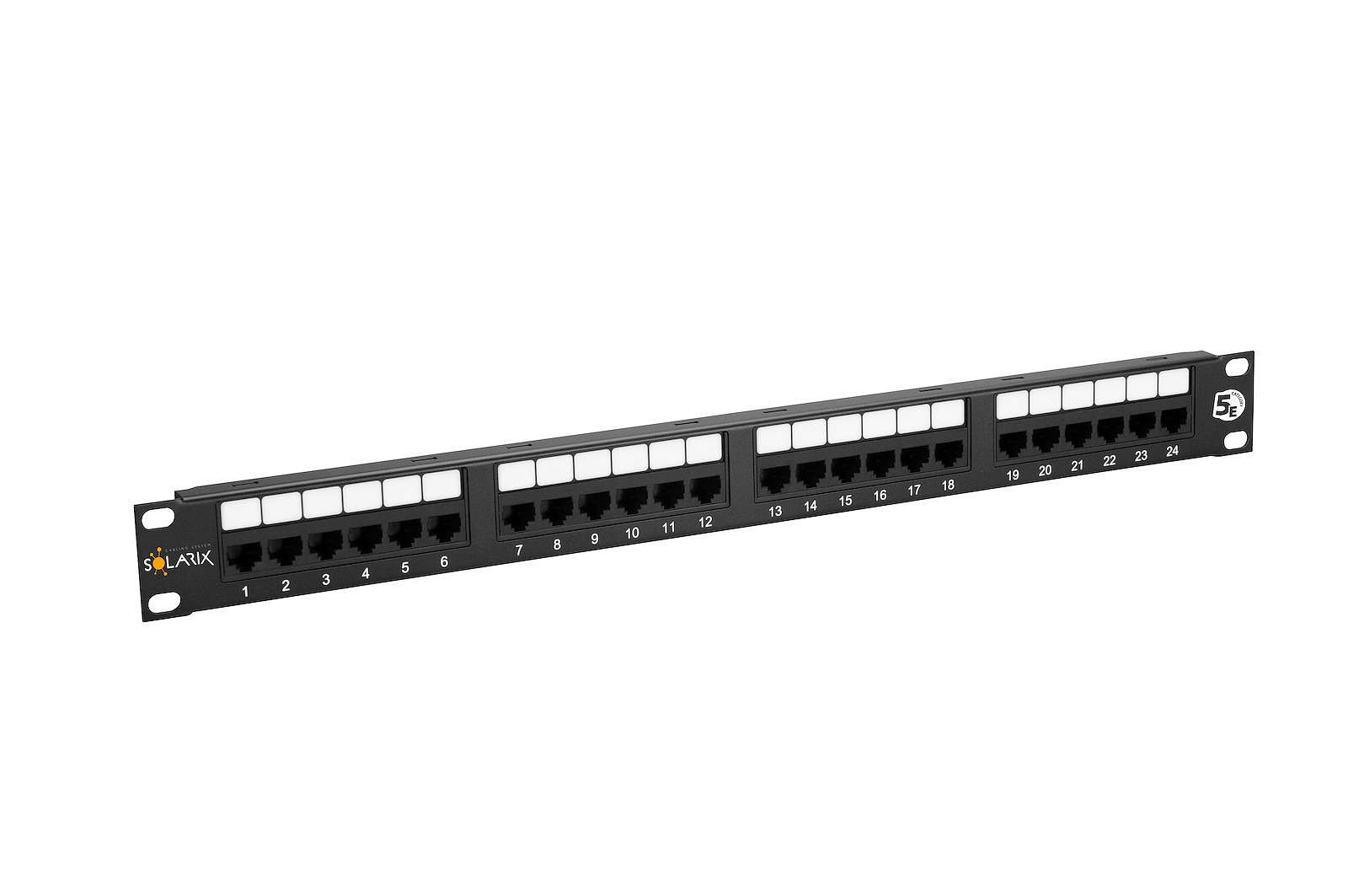 Patch panel SOLARIX SX24-5E-UTP-BK, 19", CAT5E, UTP, 24x RJ45, 1U, černá