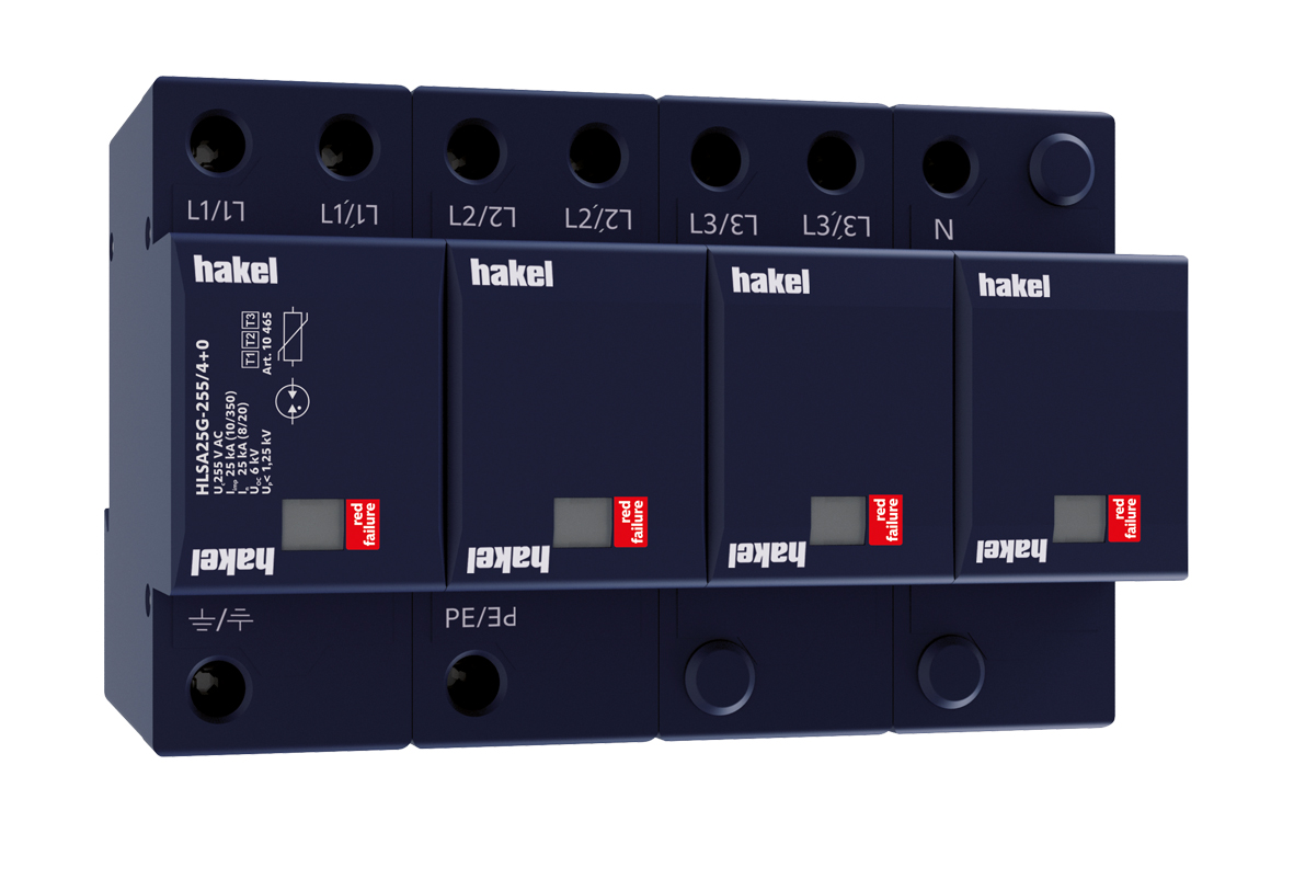 Svodič přepětí T1+T2+T3 Hakel HLSA25G-255/4+0