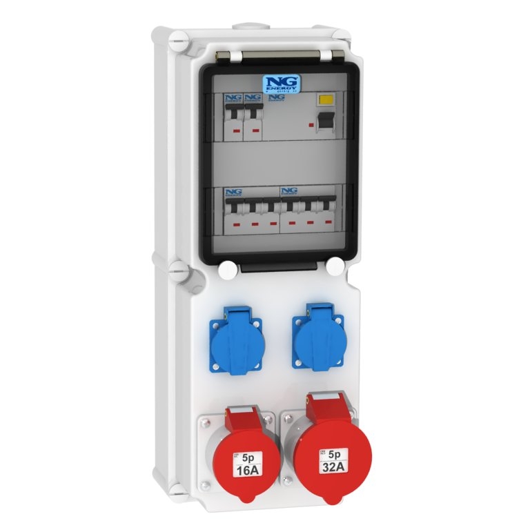 Schuko Verteilerdose EBROM CEE Verteilerdose IP44 - 1x CEE 32A 5P 400V + 3x Schuko 16A 230V - Made In Germany Deutsche Qualität