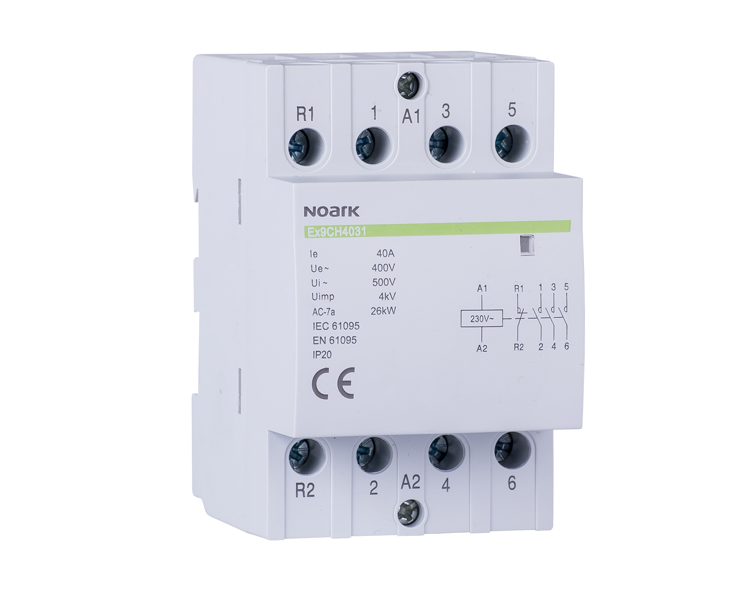 Stykač instalační NOARK 102426 Ex9CH63 40 24V 50/60Hz 63 A, ovl. 24 V, 4 NO kontakty