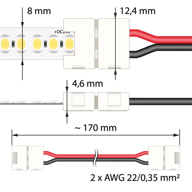 Spojka flexibilní MC LED jednobarevných LED pásků šíře 8 mm, 2 piny, pro 120x3528